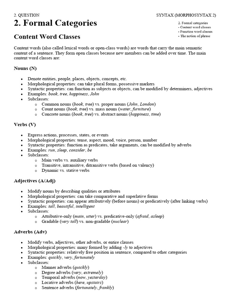Formal Categories | PDF | Phrase | Verb