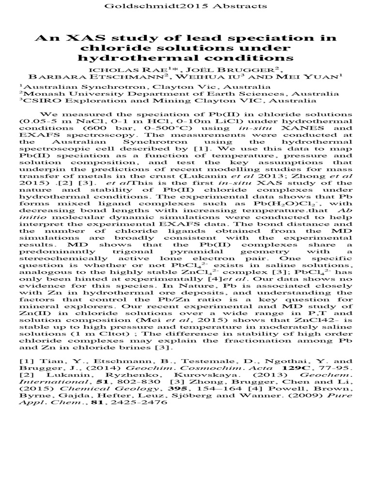 Rae Et Al 2025 PB Speciation in CL Solutions | PDF | Coordination ...