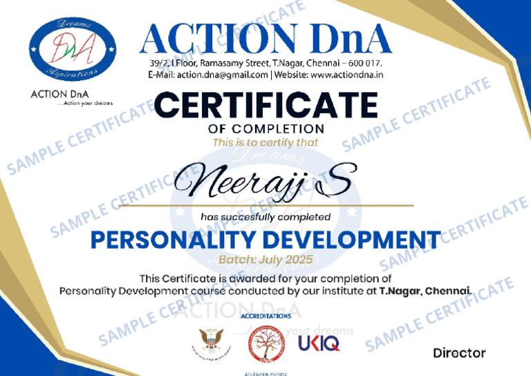 Action DnA PD Certificate Sample | PDF