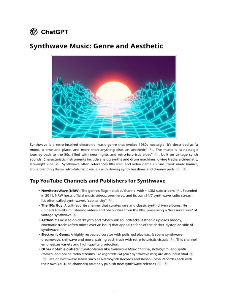 Synthwave Music - Genre and Aesthetic | PDF | You Tube