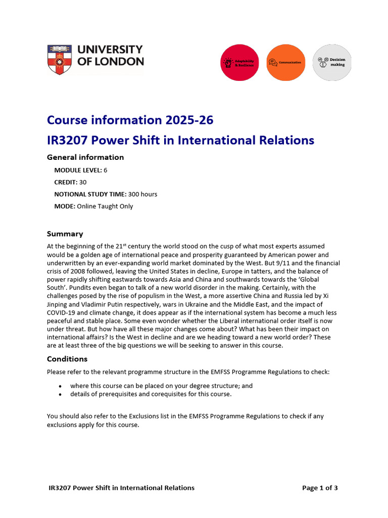 IR3207 Power Shift in International Relations | PDF | Great Power | Concept