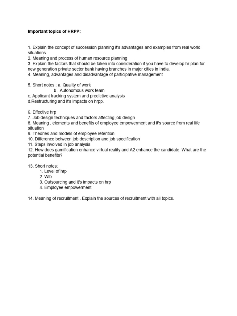Important Topics of HRPP | PDF