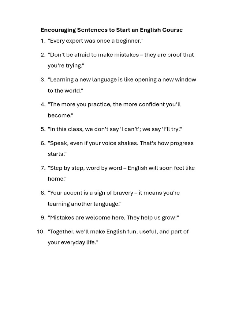 Encouraging Sentences To Start An English Course | PDF