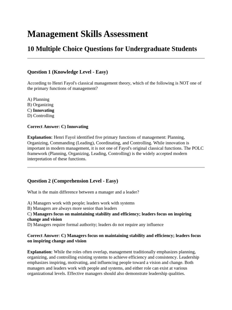 Management Skills Assessment | PDF | Goal | Leadership