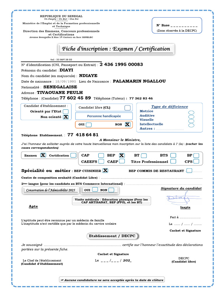 Fiche D'inscription Examen-1 | PDF