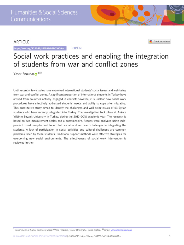 Social Work Practices and Enabling The Integration of Students From War ...