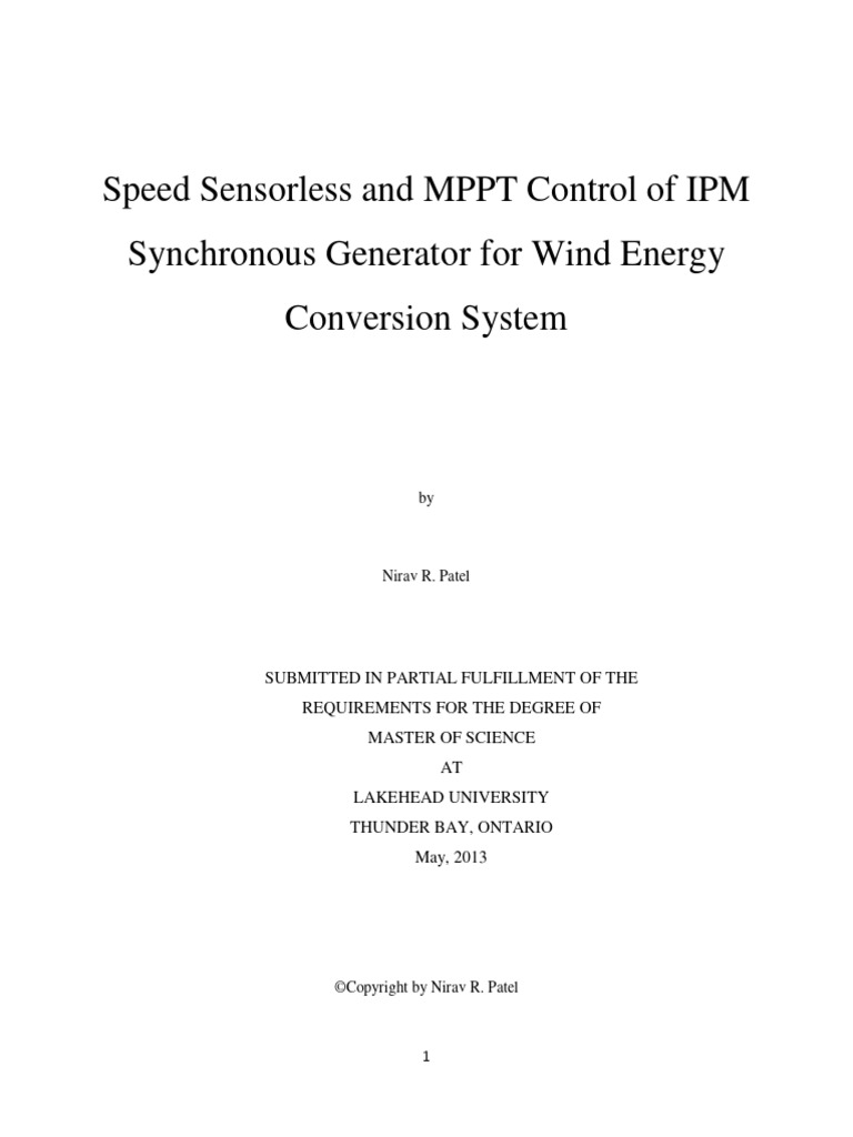 Speed Sensorless and MPPT Control of IPM | PDF | Wind Turbine | Wind Power