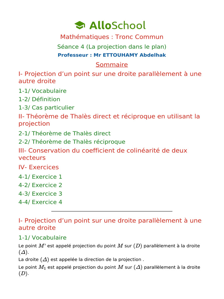 Seance 4 La Projection Dans Le Plan 2 | PDF | Droite (mathématiques ...