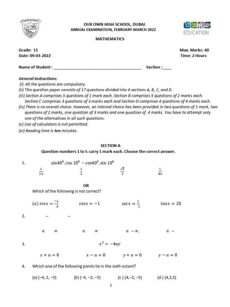Annual Examination-Math-2022-QP | PDF | Circle | Ellipse