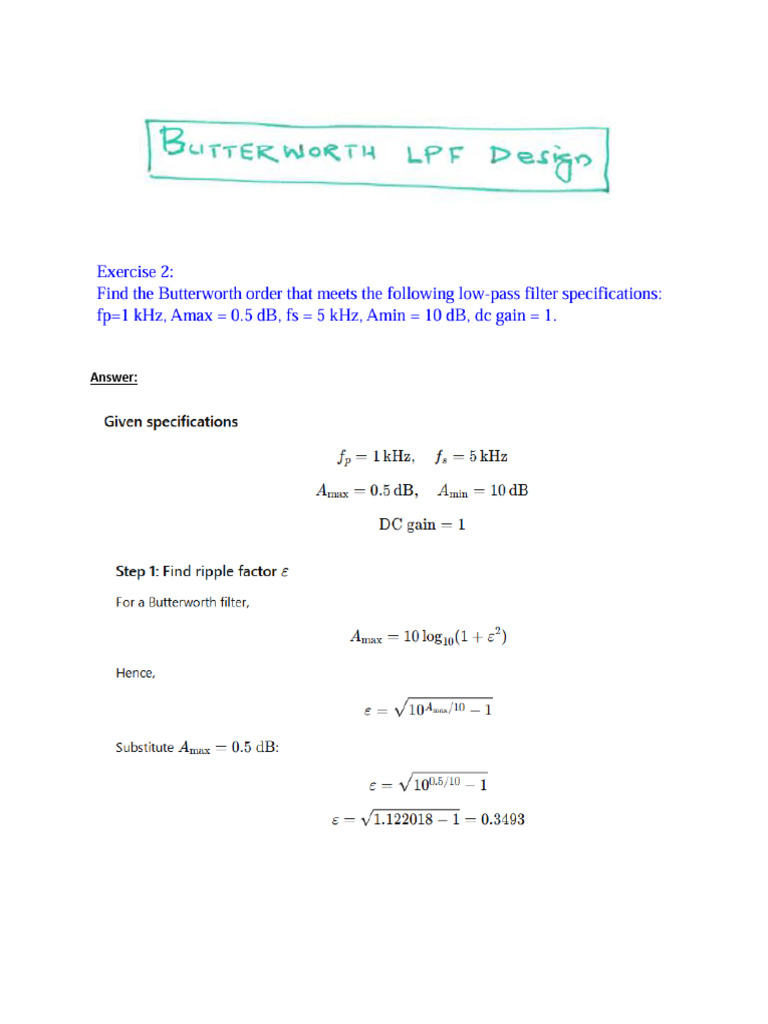 Filter Design-Butterworth LPF-HPF Design Examples | PDF
