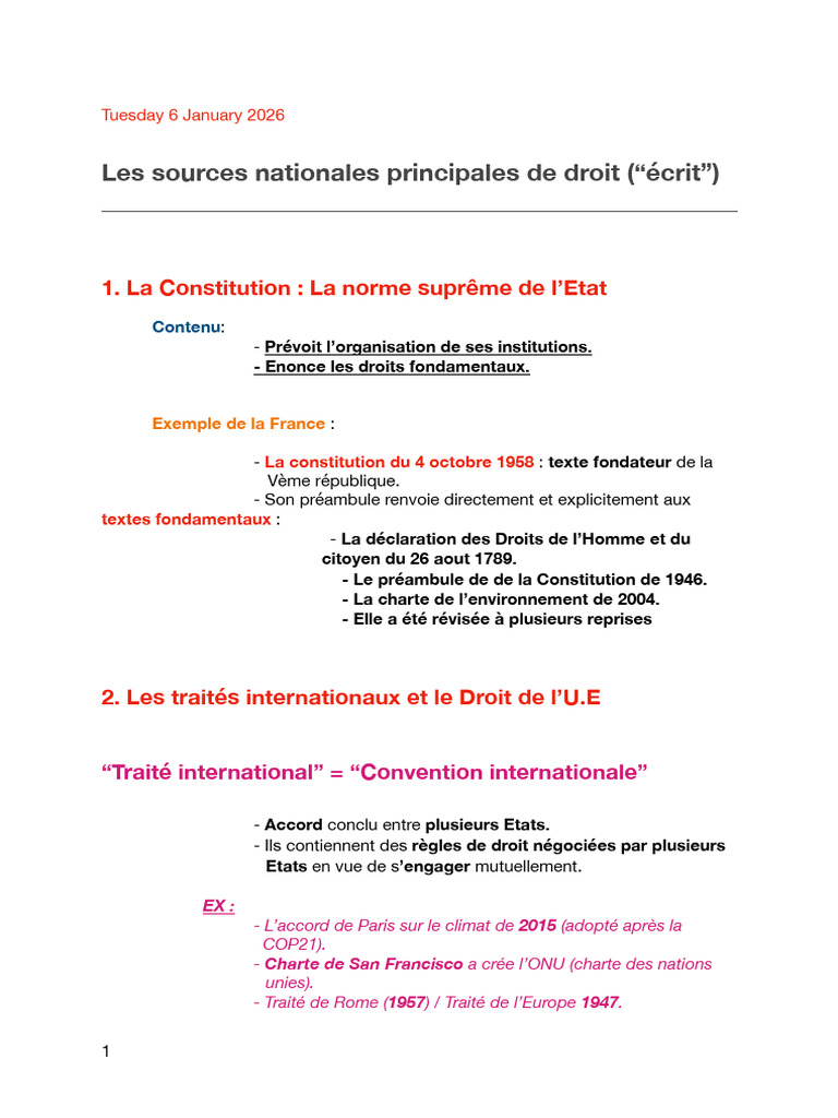 1.2les Sources Du Droit | PDF | Loi | Constitution