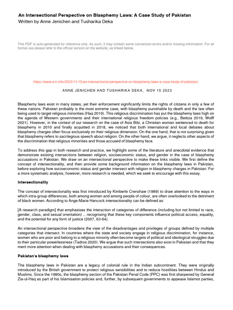 Blasphemy and Its Implications | PDF | Intersectionality | Discrimination