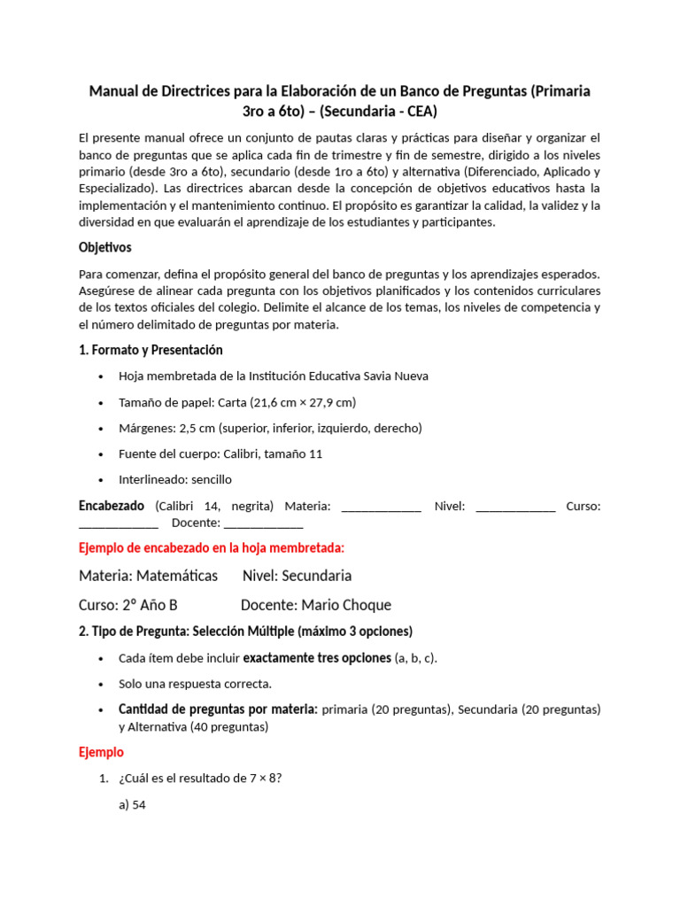 Manual de Directrices - Primaria - Secundaria y CEA | PDF