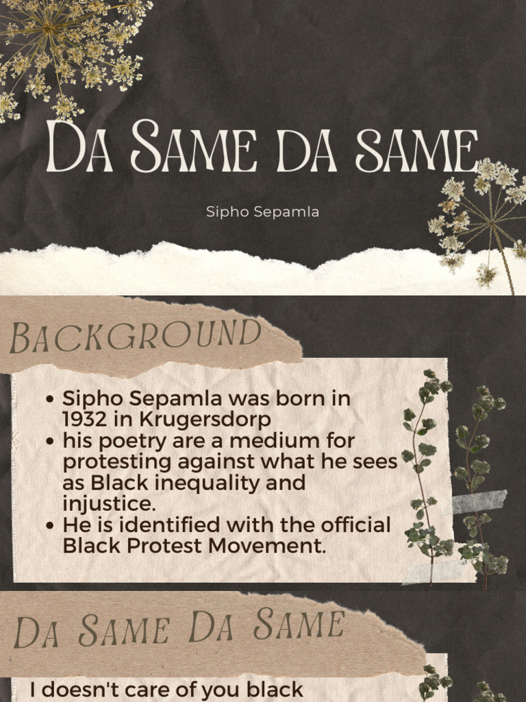 Da Same Da Same Poem Analysis Grade 11 2026 | PDF