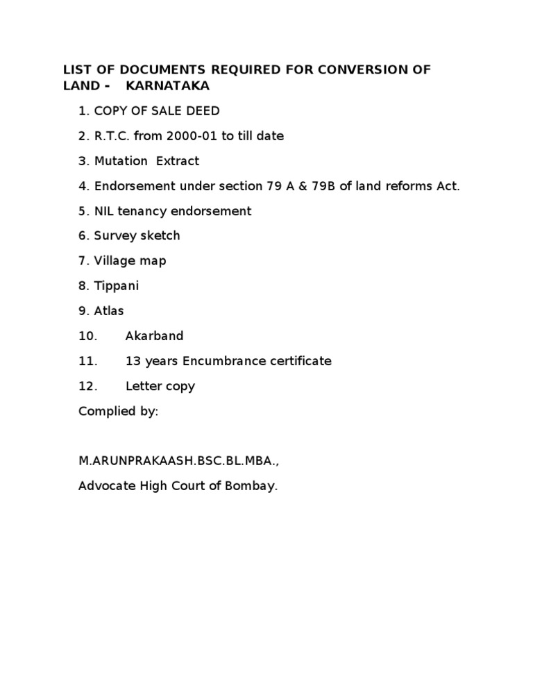 Karnataka Land Conversion Document List | PDF | Law