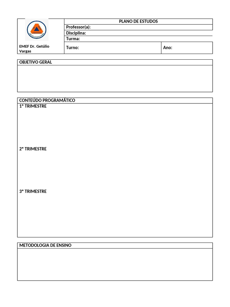 Plano de Ensino Da Disciplina - Modelo em Branco | PDF