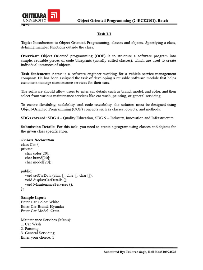 Jaskirat Tasksheet 1 - Batch 2025 | PDF | Object Oriented Programming ...