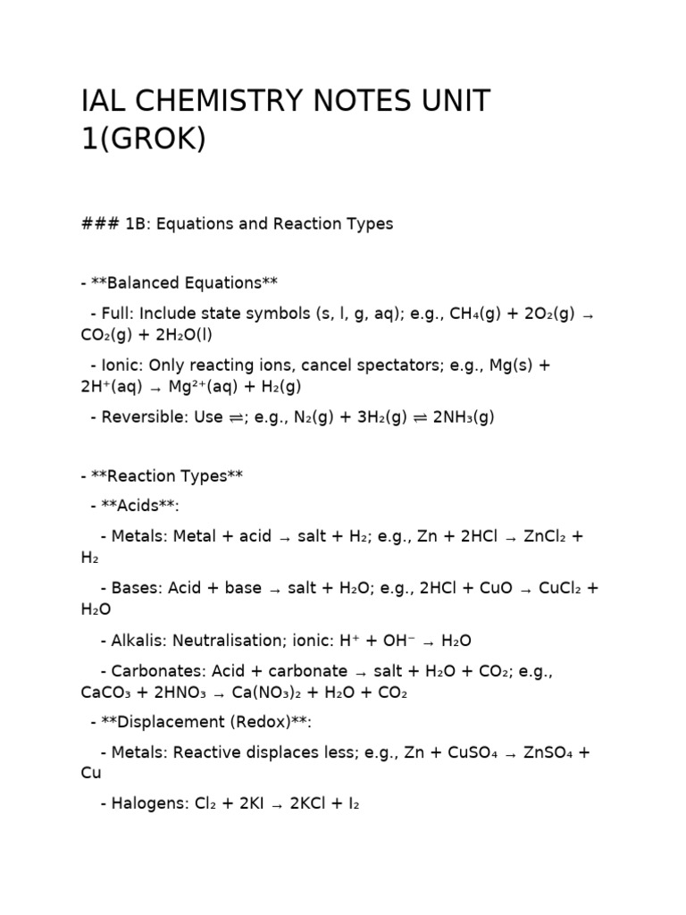 Ial Chemistry Notes Unit 1 | PDF | Alkene | Alkane