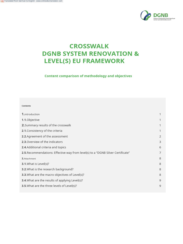 Crosswalk DGNB Sanierung Level - S - Eu Rahmenwerk - De.en | PDF | Life ...