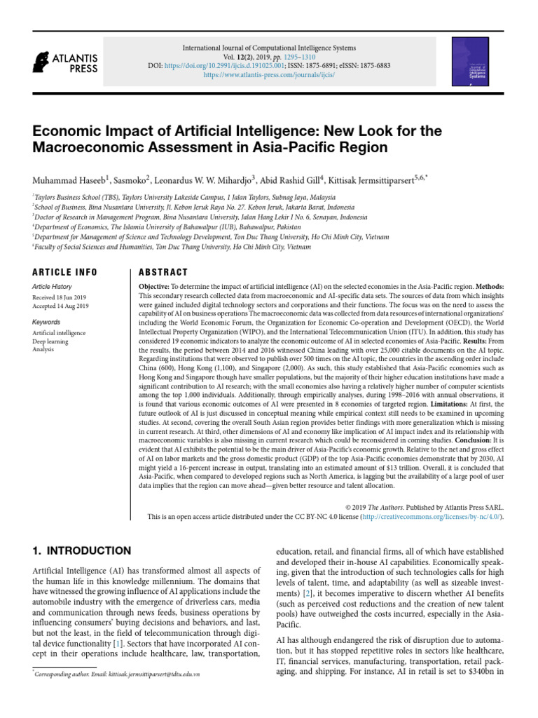 Economic Impact of Artificial Intelligence - New Look For The ...