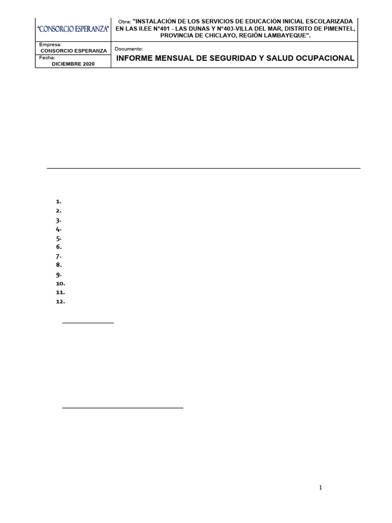 Informe Mensual de Seguridad - #01 | PDF | Seguridad y salud ocupacional