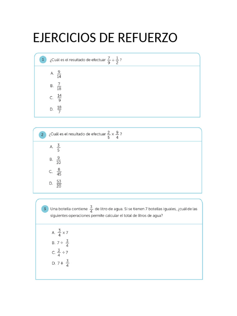 Ejercicios de Refuerzo 7° Grado | PDF