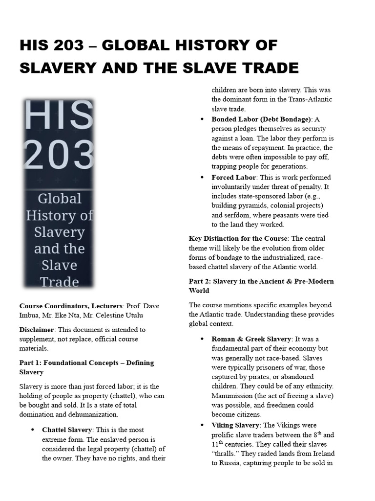 His 203 - Global History of Slavery and The Slave Trade - Perla | PDF ...