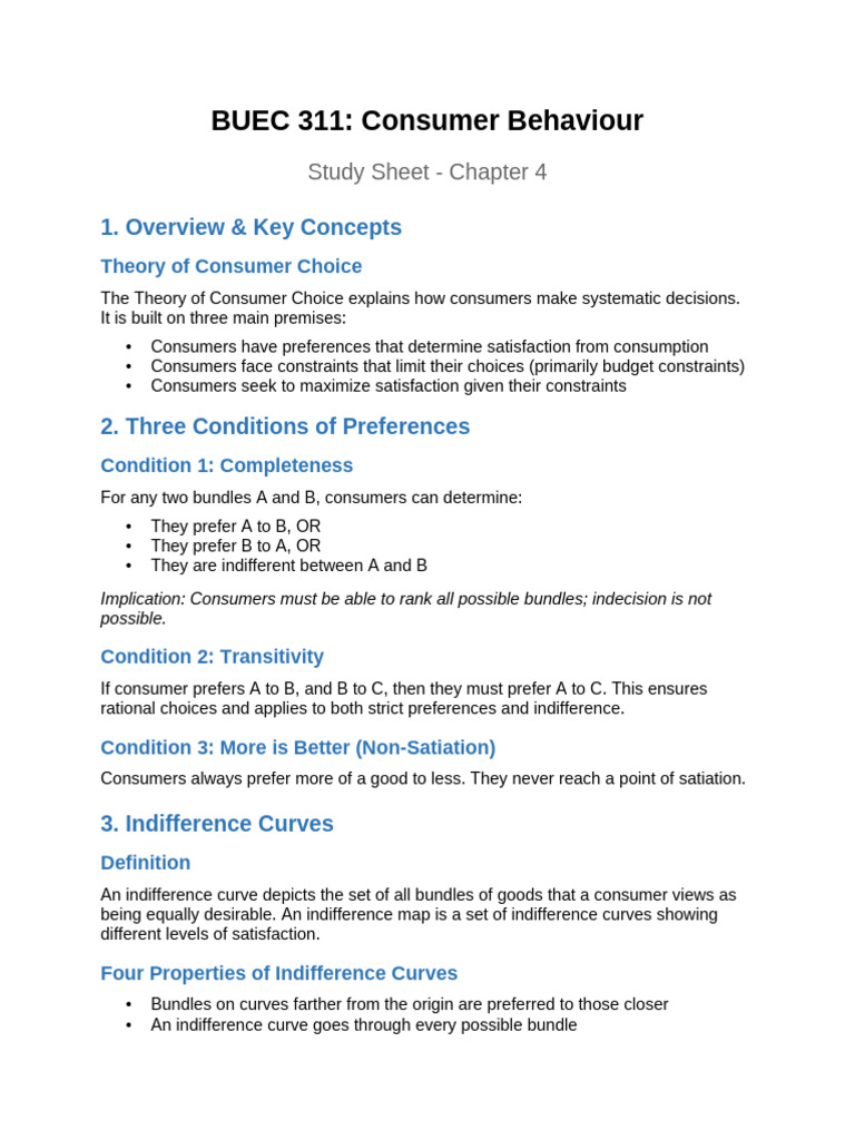 Consumer Behaviour Study Sheet | PDF | Utility | Demand