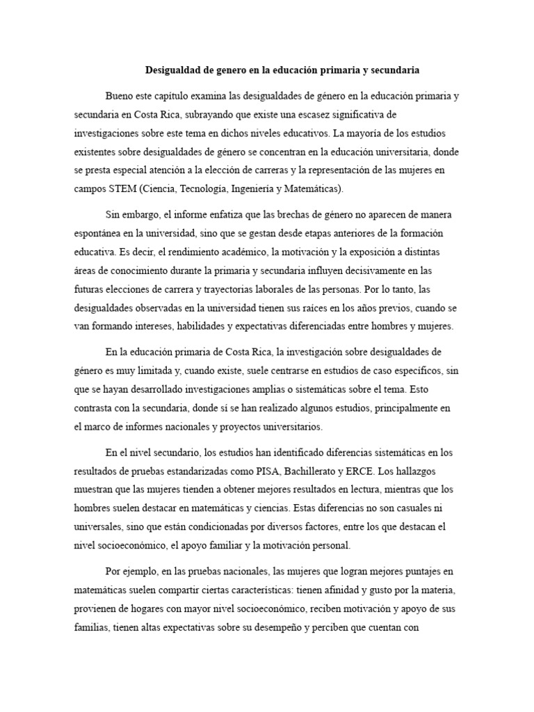 Desigualdad de Genero en La Educación Primaria y Secundaria | PDF ...
