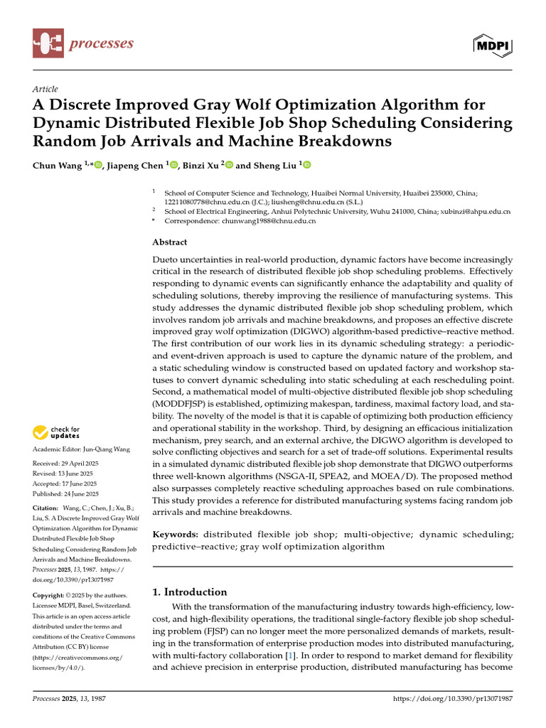 A DIGWO Algorithm For Dynamic Distributed FJSP Considering Random Job ...