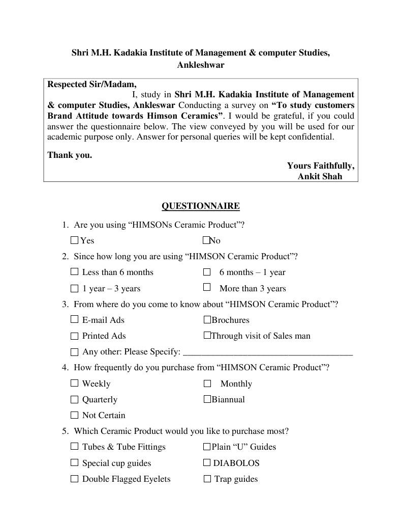 Questionnaire PDF Brand Advertising