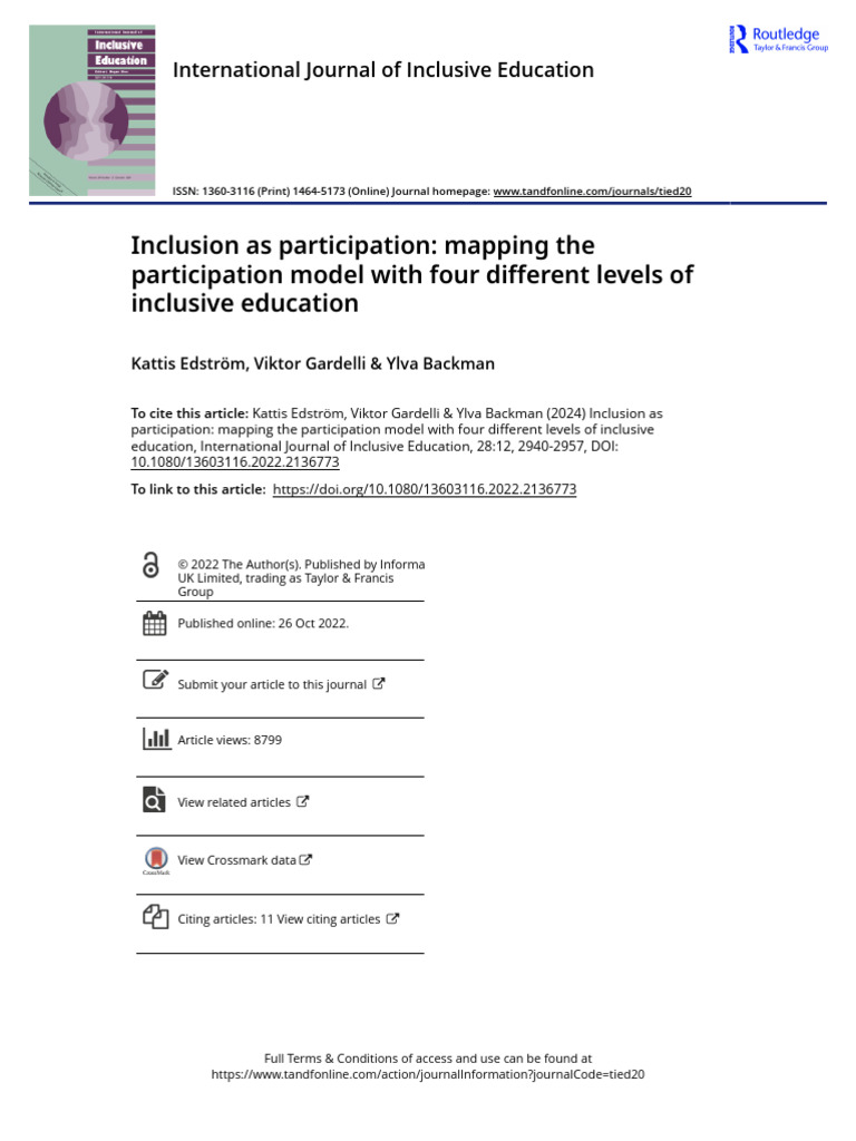 Inclusion As Participation Mapping The Participation Model With Four ...