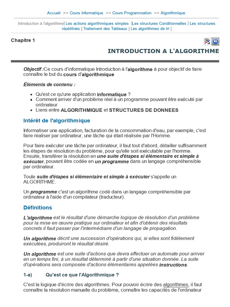 Algorithme Informatique Cours D'introduction | PDF | Programme ...