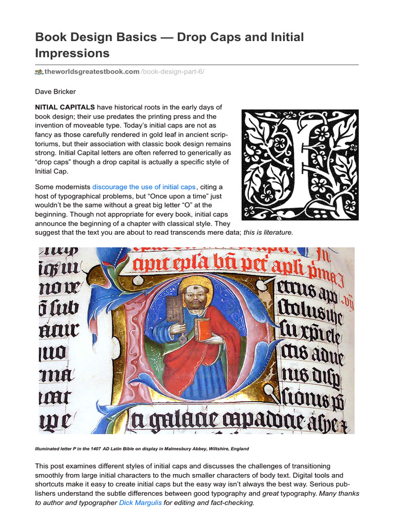 Book Design Basics Part 6 Drop Caps and Initial Impressions | PDF ...