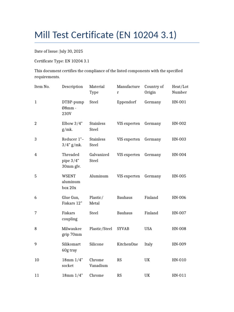 Mill Certificate Project Components | PDF | Steel | Pipe (Fluid Conveyance)