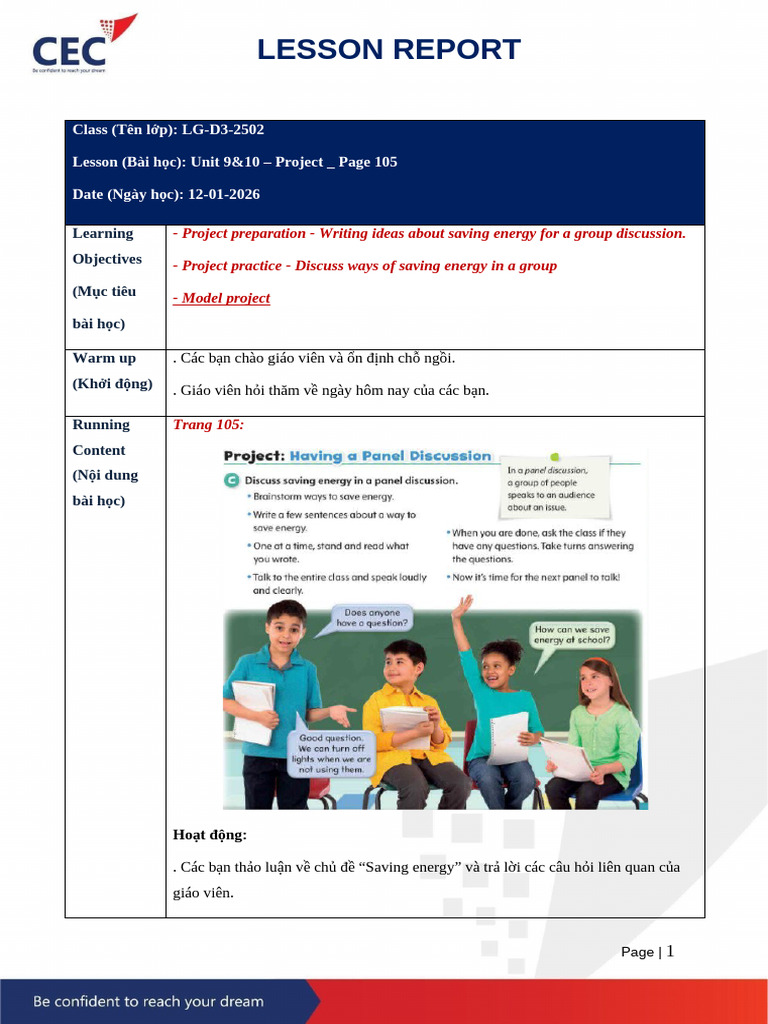 Lesson Report - 12 01 2026 - LG D3 2502 | PDF