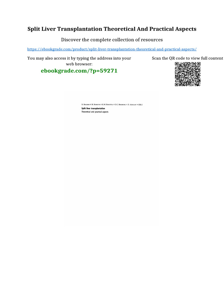 Split Liver Transplantation Theoretical and Practical Aspects Full ...