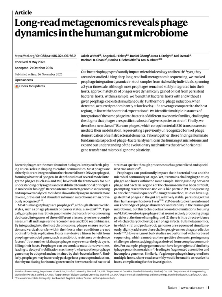 Long-Read Metagenomics Reveals Phage Dynamics in The Human Gut ...