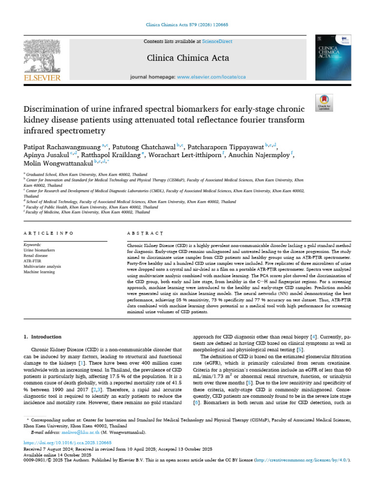 Discrimination of Urine Infrared Spectral Biomarkers For Early 2026 ...