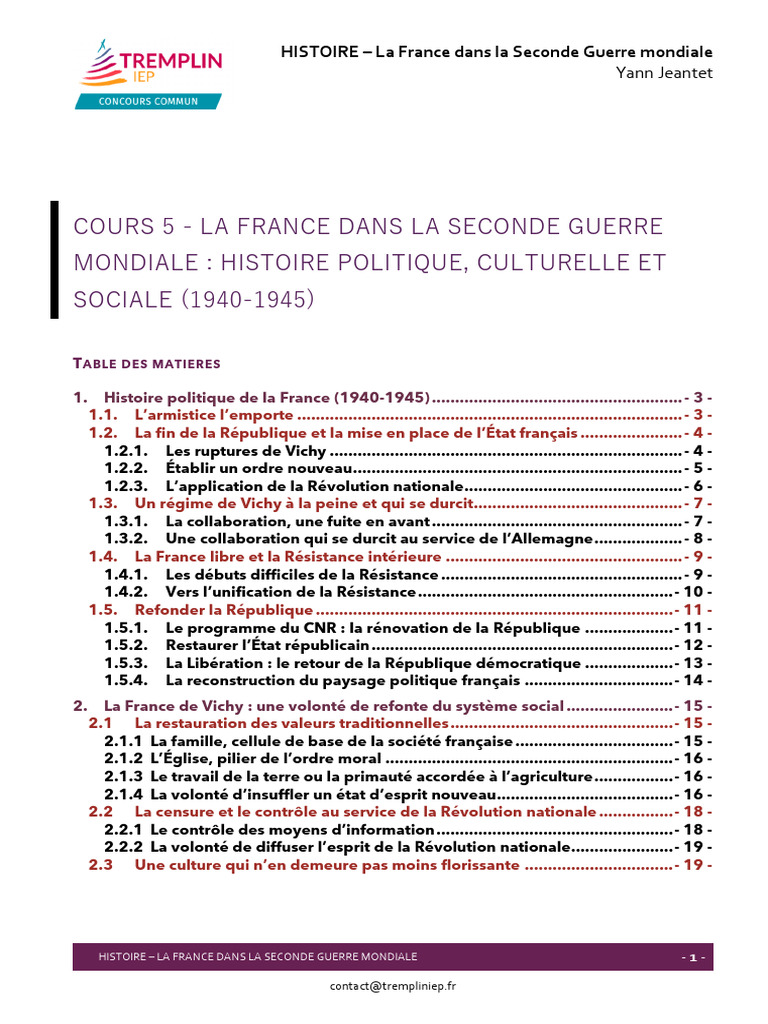 Cours N°5 - La France Pendant La Seconde Guerre Mondiale | PDF | France ...