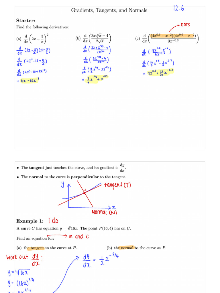 12.6 Gradients, Tangents, and Normals | PDF | Slope | Gradient