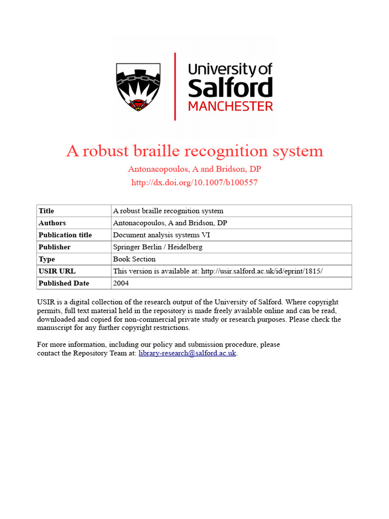 A Robust Braille Recognition System 3zylm1qmyx | PDF | Image Scanner