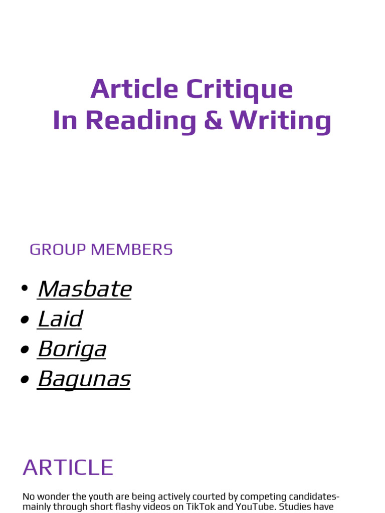 Article Critique in Reading & Writing | PDF | Evidence | Human ...