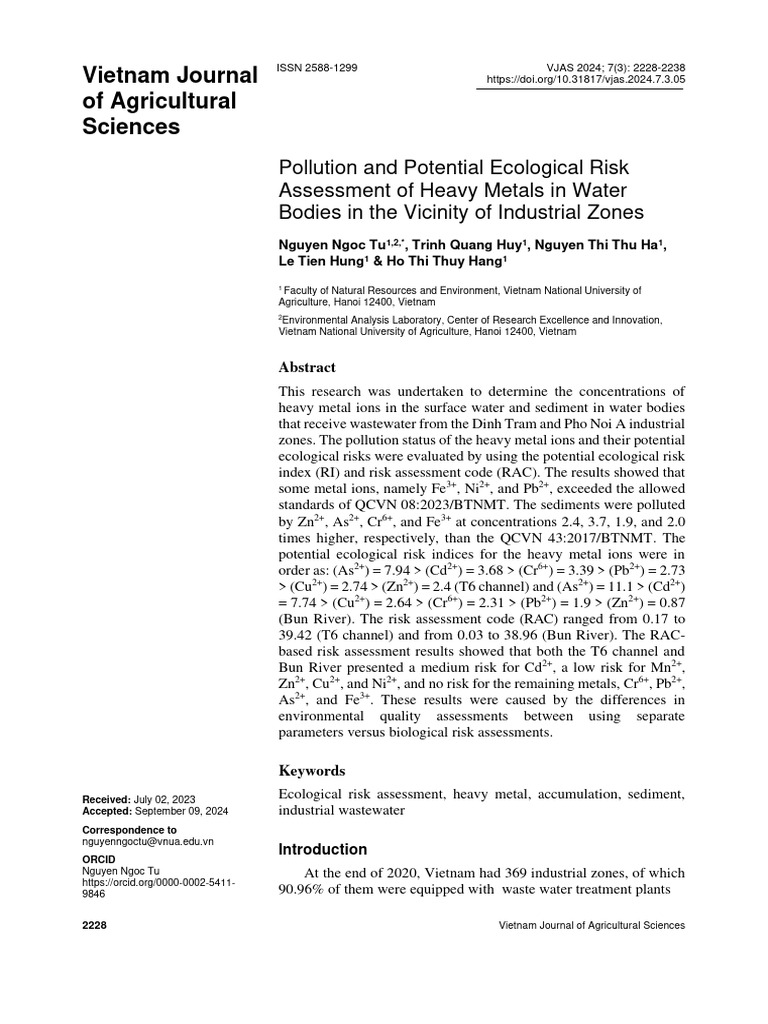Pollution and Potential Ecological Risk Assessment of Heavy Metals in ...