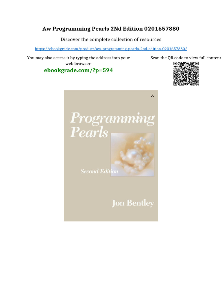 AW Programming Pearls 2nd Edition 0201657880 Online Reading | PDF ...