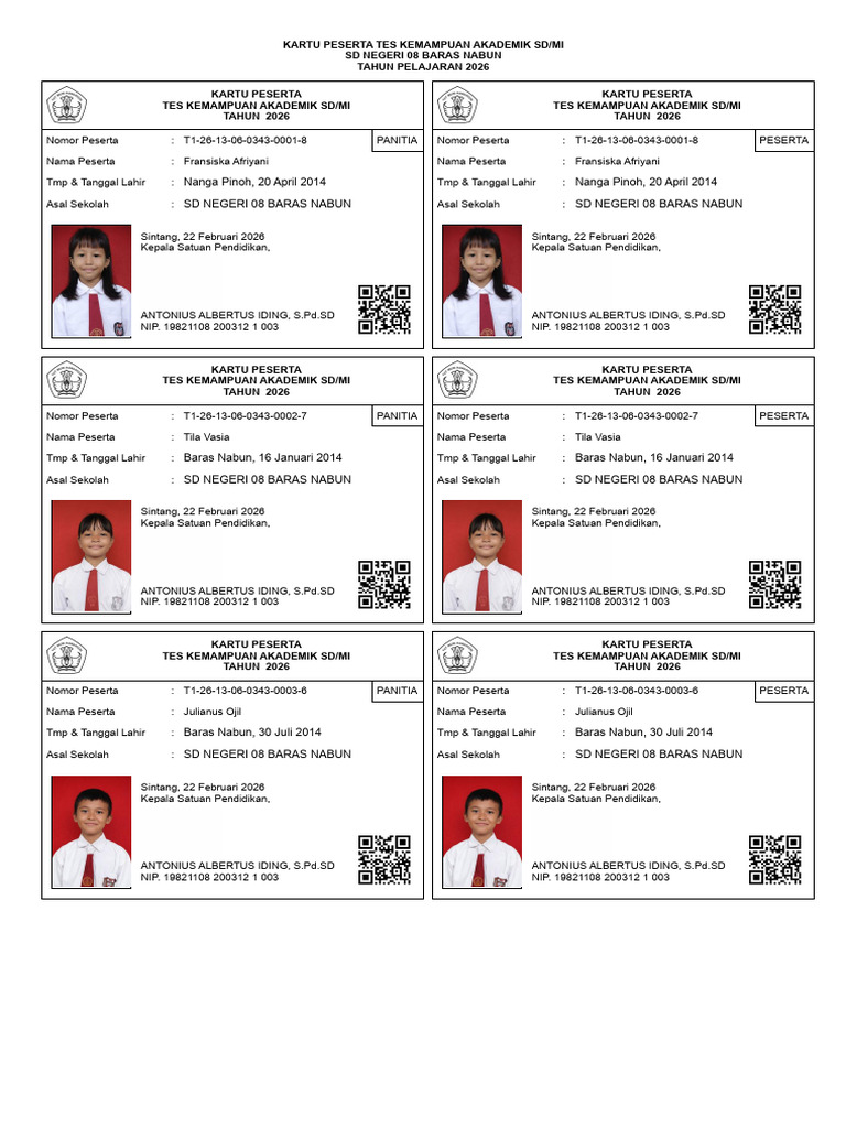 Kartu Tka SDN 08 Baras Nabun | PDF