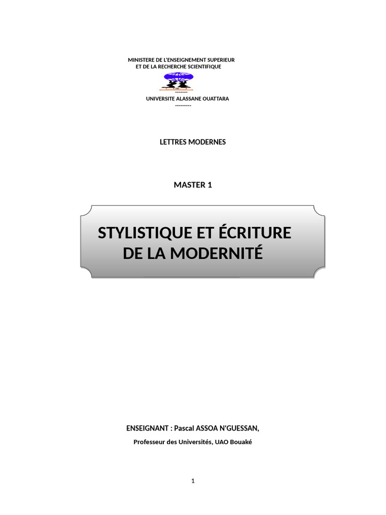 Stylistique Et Ecriture de La Modernite | PDF | Réalisme (littérature ...