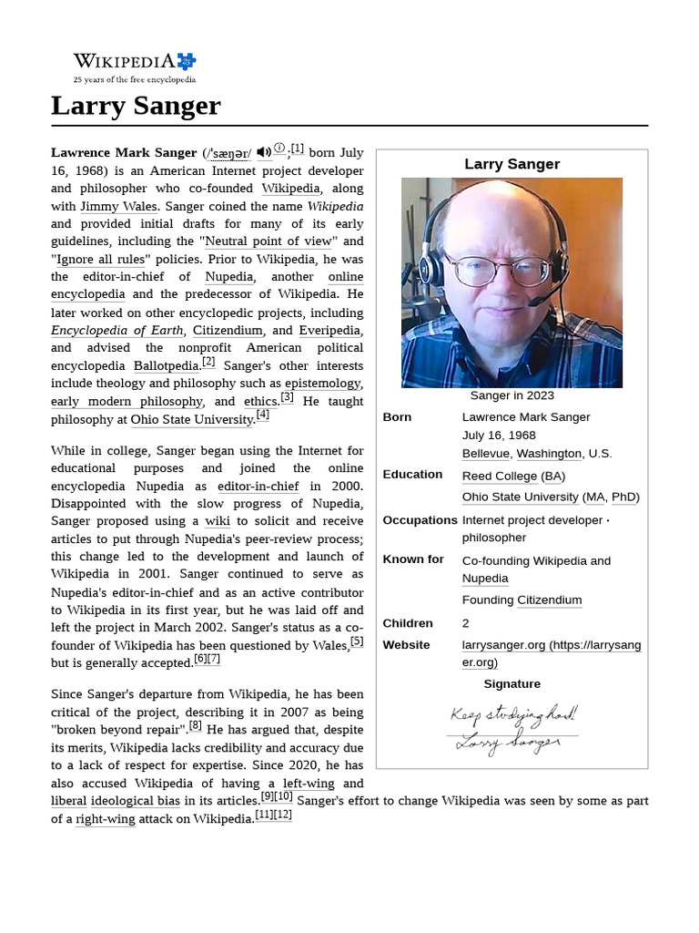 Larry Sanger | PDF | Wikipedia