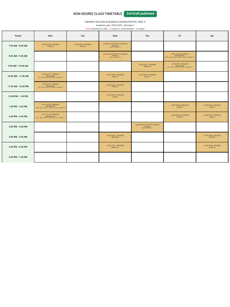 SAUT-ATTGS - Course Timetable | PDF