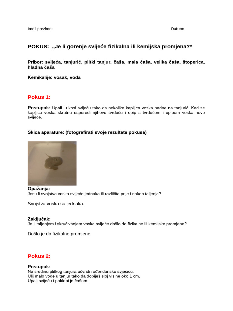 Pokus - Svijeća - 7C - Merz (1) Vito | PDF